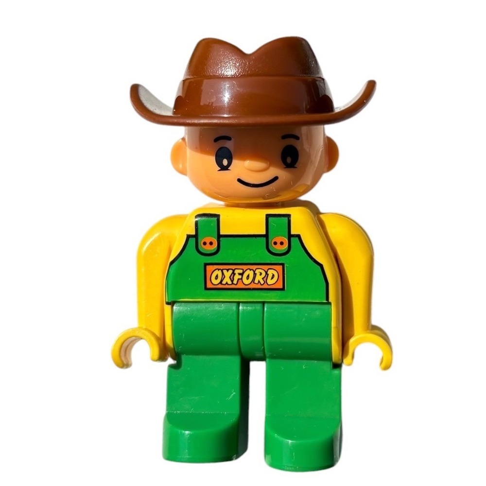 Vintage 90s Duplo Lego Figure Oxford Cowboy Farmer Green Overalls Town Community
